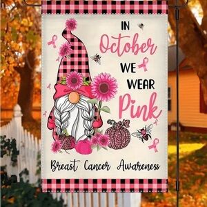 Breast Cancer Awareness Cute Gnome Garden Flag